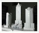 This photograph shows a model, created by the Romzap company, of the proposed development of the Loretto property. Three high-rise towers would be built around the existing building on Stanley Avenue.